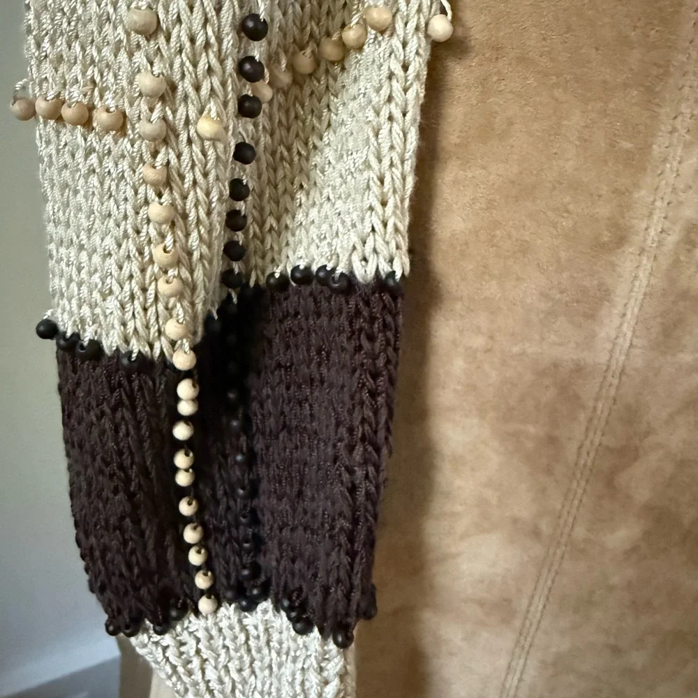Chocolate Brown and Cream Striped Sweater w tiny wooden beads- Vintage Nannell - Picture 12 of 15
